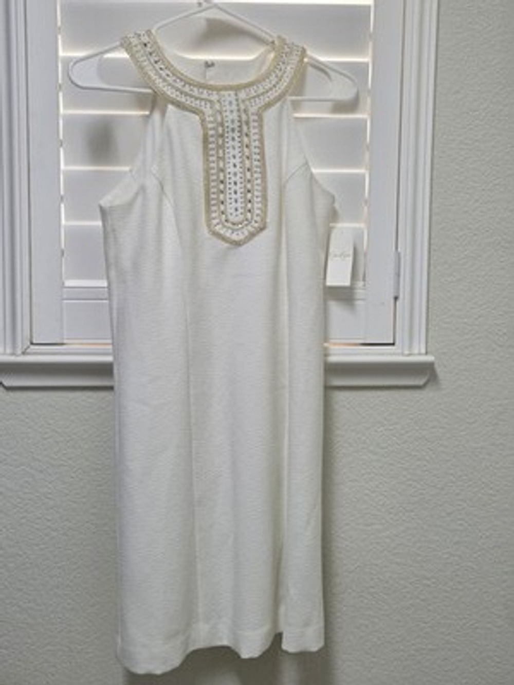 NWT Jessica Simpson Ivory Sleeveless Shift Dress Beaded Neckline...
